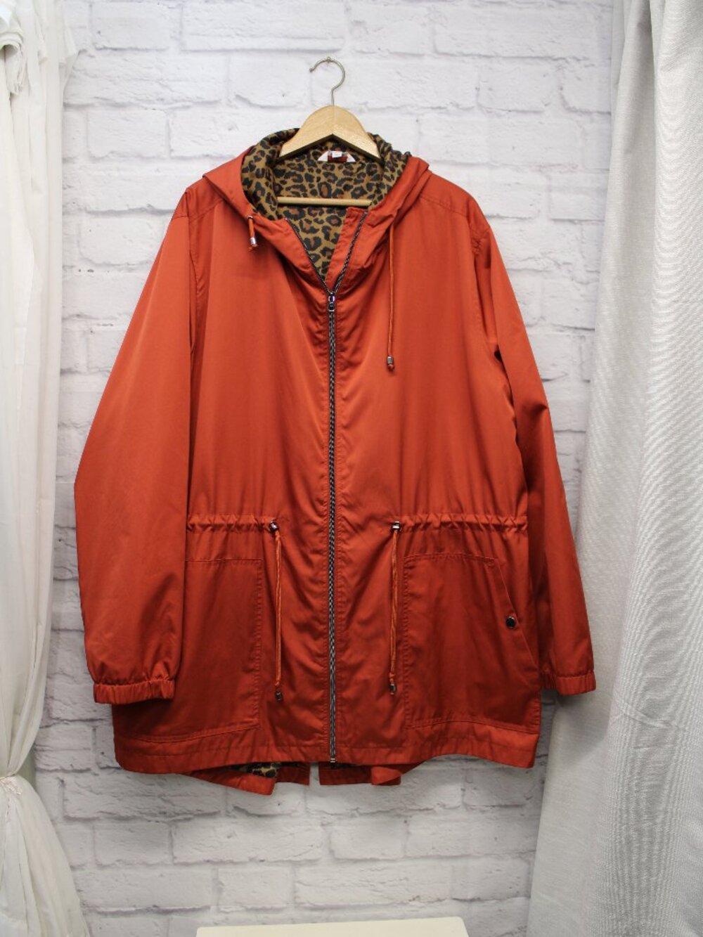 Time and Tru Plus 3X Burnt Orange Full Zip Animal Print Long WIndbreaker Jacket